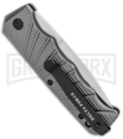 Delta Force Automatic Knife Gray Aluminum - Satin Plain -Best Knife Shop Delta Force Auto Gray Molded Plastic Satin Plain GX 33544 jr side large