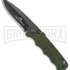 Delta Force Automatic Knife OD Green Aluminum Drop Point - Black Serr -Best Knife Shop Delta Force Auto OD Green Aluminum DP Black Serr GX 38233 jr large