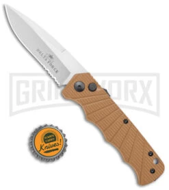 Delta Force Automatic Knife Tan Aluminum -Satin Serrated -Best Knife Shop Delta Force Auto Tan Aluminum Satin Serr GX 38096 jr bottlecap large