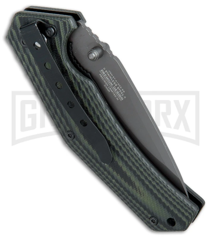 Elite Tactical A1022 Green/Black Micarta Spring Assisted Knife - Gray Serr 4 Elite Tactical A1022 Green/Black Micarta Spring Assisted Knife - Gray Serr - Image 2