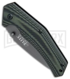 Elite Tactical A1022 Green/Black Micarta Spring Assisted Knife - Gray Serr 8 Elite Tactical A1022 Green/Black Micarta Spring Assisted Knife - Gray Serr -Best Knife Shop Elite Tactical A1022 green black micarta gray serr BP 22531 er spine large