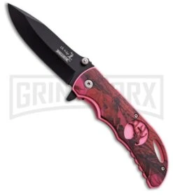 Elk Ridge Ballistic Frenzy Pink Camo Spring Assisted Knife - Black Plain
