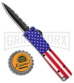 Firecracker Mini US Flag D/A OTF Automatic Knife - Black Dagger Serr -Best Knife Shop Firecracker Mini US Flag DA OTF Auto Black Dagger Serr GX 38225 jr bottlecap large