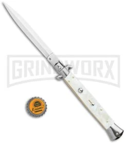 Frank B. 11" Italian Stiletto Mother Of Pearl Automatic Knife - Dagger -Best Knife Shop Frank B 11in Italian Stiletto Dagger Auto Mother of Pearl Satin BHQ 120284 jr bottlecap large