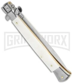 Frank B. 11" Italian Stiletto Mother Of Pearl Automatic Knife - Dagger -Best Knife Shop Frank B 11in Italian Stiletto Dagger Auto Mother of Pearl Satin BHQ 120284 jr side large