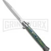 Frank B 11" Italian Stiletto Green/Blue Micarta Automatic Knife - Bayonet -Best Knife Shop Frank B 11in Italian Stiletto Green Blue Micarta AK Bayonet GX 41440 td large