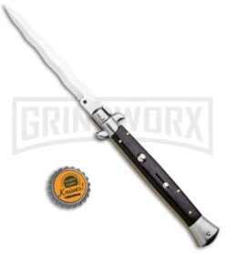 Frank B. 11" Italian Stiletto Ebony Automatic Knife - Kris Polish -Best Knife Shop Frank B 11in Italian Stiletto Kris Auto Ebony Polish BHQ 96556 jr bottlecap large