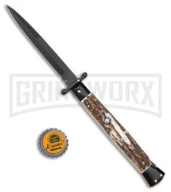 Frank B. 11" Italian Stiletto Swinguard Stag Horn Automatic Knife - Bayonet 9 Frank B. 11" Italian Stiletto Swinguard Stag Horn Automatic Knife - Bayonet -Best Knife Shop Frank B 11in Italian Stiletto Swinguard Stag Horn Auto Bayo Black GX 5438 jr bottlecap large