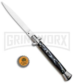 Frank B. 11" Italian Stiletto Sim Dark Horn Automatic Knife - Satin -Best Knife Shop Frank B 11in Stiletto Bayo Auto Sim Dark Horn Satin GX 33762 jr bottlecap large