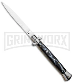 Frank B. 11" Italian Stiletto Sim Dark Horn Automatic Knife - Satin