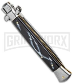 Frank B. 11" Italian Stiletto Sim Dark Horn Automatic Knife - Satin -Best Knife Shop Frank B 11in Stiletto Bayo Auto Sim Dark Horn Satin GX 33762 jr side large