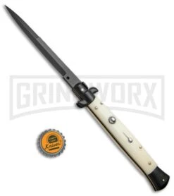 Frank B. 11" Italian Stiletto Sim Ivory Tactical Automatic Knife - Bayonet -Best Knife Shop Frank B 11in Stiletto Ivory Tactical Black Bayo BP 19448 jr bottlecap large