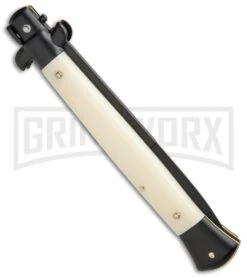 Frank B. 11" Italian Stiletto Sim Ivory Tactical Automatic Knife - Bayonet -Best Knife Shop Frank B 11in Stiletto Ivory Tactical Black Bayo BP 19448 jr side large