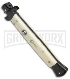Frank B. 11" Italian Stiletto Sim Ivory Tactical Automatic Knife - Bayonet -Best Knife Shop Frank B 11in Stiletto Ivory Tactical Black Bayo BP 19448 jr spine large
