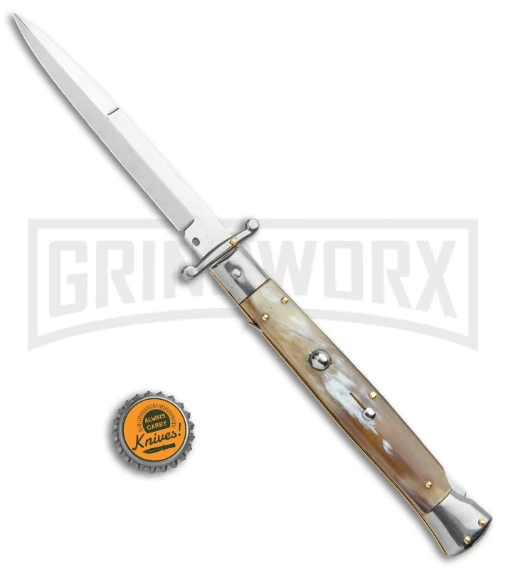 Frank B 11" Italian Stiletto Swinguard Honey Horn Automatic Knife - Bayonet 6 Frank B 11" Italian Stiletto Swinguard Honey Horn Automatic Knife - Bayonet - Image 4