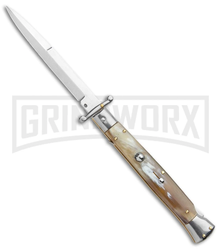 Frank B 11" Italian Stiletto Swinguard Honey Horn Automatic Knife - Bayonet 3 Frank B 11" Italian Stiletto Swinguard Honey Horn Automatic Knife - Bayonet