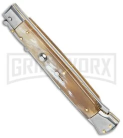 Frank B 11" Italian Stiletto Swinguard Honey Horn Automatic Knife - Bayonet 7 Frank B 11" Italian Stiletto Swinguard Honey Horn Automatic Knife - Bayonet -Best Knife Shop Frank B 11in Stiletto Swinguard Honey Horn Bayo GX 14528 jr spine large