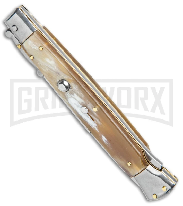 Frank B 11" Italian Stiletto Swinguard Honey Horn Automatic Knife - Bayonet 4 Frank B 11" Italian Stiletto Swinguard Honey Horn Automatic Knife - Bayonet - Image 2