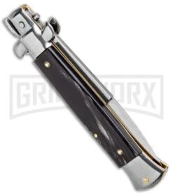Frank B. 9" Italian Stiletto Dark Horn Automatic Knife - Bayonet -Best Knife Shop Frank B 9in Italian Stiletto Dark Horn Bayo GX 4525 jr side large