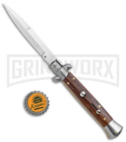 Frank B. 9" Italian Stiletto Palisander Wood Automatic Knife - Polish Bayonet -Best Knife Shop Frank B 9in Italian Stiletto Palisander Wood Auto Polish Bayo BHQ 141099 jr bottlecap large