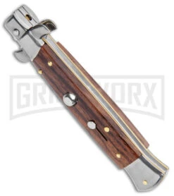 Frank B. 9" Italian Stiletto Palisander Wood Automatic Knife - Polish Bayonet -Best Knife Shop Frank B 9in Italian Stiletto Palisander Wood Auto Polish Bayo BHQ 141099 jr side large