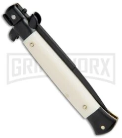 Frank B. 9" Italian Stiletto Simulated Ivory Automatic Knife - Bayonet Black -Best Knife Shop Frank B 9in Italian Stiletto Simulated Ivory Bayo Black BP 20201 jr side large