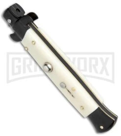 Frank B. 9" Italian Stiletto Simulated Ivory Automatic Knife - Bayonet Black -Best Knife Shop Frank B 9in Italian Stiletto Simulated Ivory Bayo Black BP 20201 jr spine large