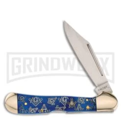 Frost Cutlery Masonic Blue Smooth Bone Folding Knife
