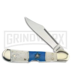Frost Cutlery Masonic Blue/White Smooth Bone Folding Knife