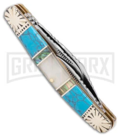 Frost Silverhorse Wrangler Abalone Turquoise - Pocket Knife -Best Knife Shop Frost Silverhorse Wrangler SJ Abalone Turquoise BHQ 104545 jr side large