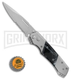 Super Knife Croc Automatic Knife Stainless W/ Black Inlay - Satin Serr -Best Knife Shop GA303MBK BP 25776 er bottlecap large