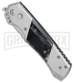 Super Knife Croc Automatic Knife Stainless W/ Black Inlay - Satin Serr -Best Knife Shop GA303MBK BP 25776 er spine large