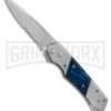 Super Knife Croc Automatic Knife Stainless W/ Blue Inlay - Satin Serr -Best Knife Shop GA303MBL BP 25774 er large