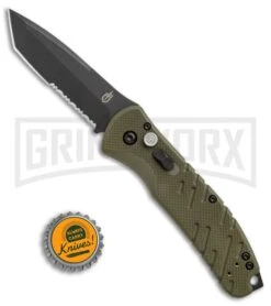 Gerber Propel Downrange OD Green Automatic Knife - Tanto Black Serr -Best Knife Shop Gerber Auto Propel Downrange OD green black serr BHQ 67394 er size large