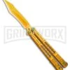 Chalkhill Balisong Butterfly Knife - Gold Tanto Skeletonized -Best Knife Shop Gold Balisong Clip Point Butterfly Knife Gold Finish GX 37655 td large