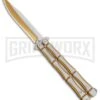 Gold Bone Balisong Drop Point Butterfly Knife - 2 Tone Plain -Best Knife Shop Gold Bone Balisong DP Butterfly TT Plain GX 37370 jr large