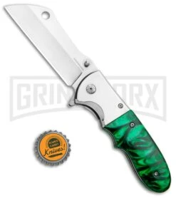 Green Marble Spring Assisted Knife - Cleaver Satin Plain -Best Knife Shop Green Marble SA Cleaver Mirror Plain GX 34284 jr bottlecap large