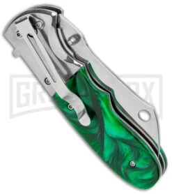 Green Marble Spring Assisted Knife - Cleaver Satin Plain -Best Knife Shop Green Marble SA Cleaver Mirror Plain GX 34284 jr side large