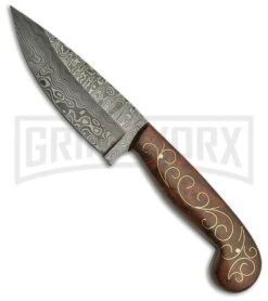 Tallen Oasis Rosewood Fixed Blade Knife - Damascus Plain