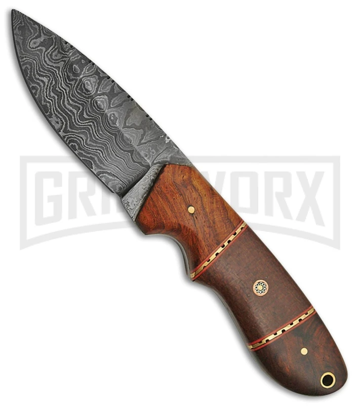 Tallen Quest Micarta/Rosewood Fixed Blade Knife - Damascus Plain 3 Tallen Quest Micarta/Rosewood Fixed Blade Knife - Damascus Plain