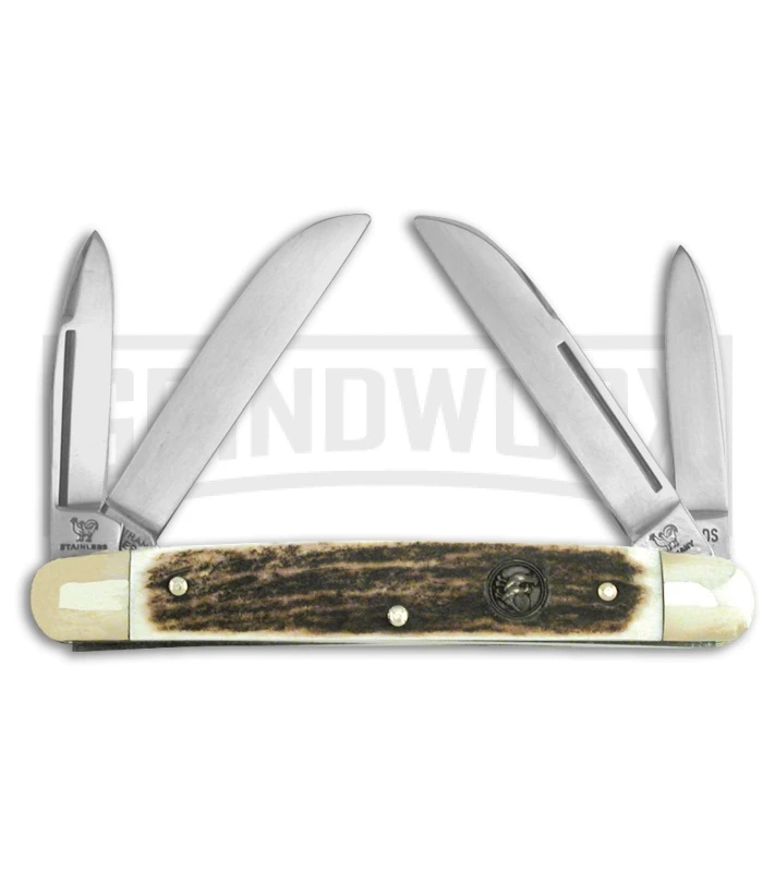 Hen & Rooster Coon Hunter Congress Deer Antler Pocket Knife 3 Hen & Rooster Coon Hunter Congress Deer Antler Pocket Knife
