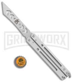 Instaknives Aluminum Balisong Tanto Trainer/Live Blade - Satin Dull/Plain -Best Knife Shop Instaknives Silver Balisong Tanto Trainer Blade GX 37599 jr bottlecap large