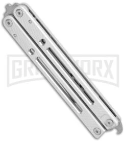 Instaknives Aluminum Balisong Tanto Trainer/Live Blade - Satin Dull/Plain -Best Knife Shop Instaknives Silver Balisong Tanto Trainer Blade GX 37599 jr side large