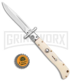 Italian Style 9" Roma Ivory Automatic Swinguard - Drop Point Polished Plain -Best Knife Shop Italian Style 9in Roma DP Auto Swinguard Ivory Polished BHQ 175951 jr bottlecap large