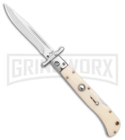 Italian Style 9" Roma Ivory Automatic Swinguard - Drop Point Polished Plain