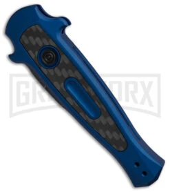 Kershaw Launch 12 CA Legal Blue/CF Mini Stiletto Automatic Knife - Black SW -Best Knife Shop Kershaw Launch 12 CA Legal mini Stiletto Automatic Knife Blue CF 1in Black SW BHQ 145126 td spine large