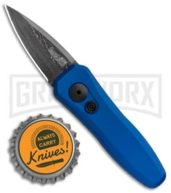 Kershaw Launch 4 Damascus Automatic Knife Blue CA Legal - Plain -Best Knife Shop Kershaw Launch 4 CA Legal Auto Blue Damascus 7500BLUDAM BHQ 91856 jr bottlecap large