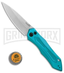 Kershaw Launch 6 Teal Automatic Knife - Stonewash Plain -Best Knife Shop Kershaw Launch 6 Teal SW BHQ 89520 er bottlecap large