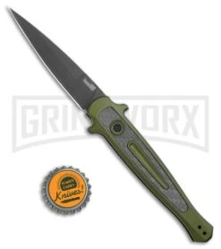 Kershaw Launch 8 Stiletto Automatic Knife Green/CF (3.5" Black) -Best Knife Shop Kershaw Launch 8 Stiletto Auto Green CF Black KER7150OLBLK BHQ 109602 jr bottlecap large