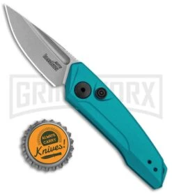 Kershaw Launch 9 Teal Automatic Knife CA Legal - Stonewash Plain -Best Knife Shop Kershaw Launch 9 Auto Blue Working KER7250TEALSW BHQ 115103 jr bottlecap large